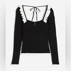 BNWT H&M Ruffle Trimmed Rib Knit Top size M